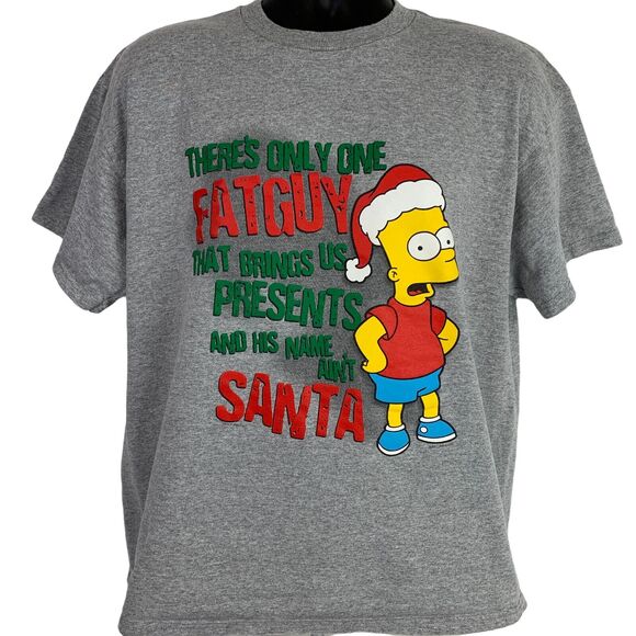 Vintage Y2K Bart Simpson Christmas T Shirt The Simpsons Santa Claus Gray L Large - Picture 2 of 7